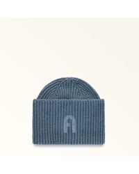 Furla - Delizia Beanie Grigio Blu Lurex Wool Blend + Strass - Lyst