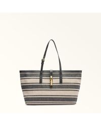 Furla - Debby Tote Toni Canvas Stripes Fabric + Sidney Calf Leather - Lyst