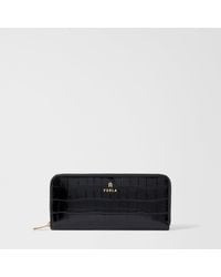 Furla - Camelia Zip Around Nero Cocco Print Calf Leather - Lyst