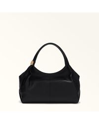 Furla - Planeta Shoulder Bag Nero Keria Grained Calf Leather - Lyst