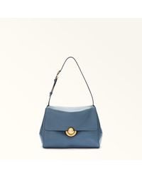 Furla - Domus Shoulder Bag Grigio Blu Varrenne Calf Leather + Suede - Lyst