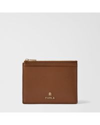 Furla - Camelia Card Case Cognac H Textured Leather - Lyst