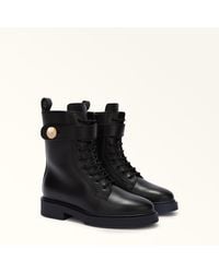 Furla - Sfera Lace-Up Ankle Boots Nero Calf Leather - Lyst