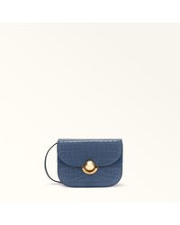Furla - Sfera Sac À Bandoulière Mini Denim Cuir De Veau À Imprimé Crocodile + Daim Femme - Lyst
