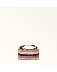 Furla - Tonie Shoulder Bag Xl Toni Cognac Crochet Stripes Fabric + Sidney Calf Leather - Lyst