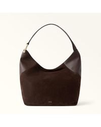 Furla - Lara Shoulder Bag Toni Espresso Suede + Grained Calf Leather - Lyst