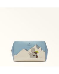 Furla - Camelia Beauty Case Toni Carta Da Zucchero Pelle Granata Di Vitello Eracle Con Stampa Orsi Neve Donna - Lyst