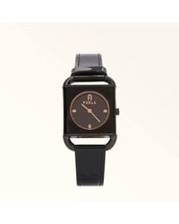 Furla - Arco Square Watch With Square Case Nero Leather + Metal - Lyst