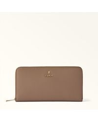 Furla - Camelia Zip Around Greige Textured Leather - Lyst
