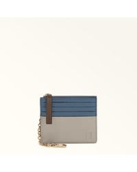 Furla - Grazia Porta Carte Di Credito Grigio Blu Pelle Di Vitello Morbida Roma Color-Block + Pelle Di Vitello Granata Donna - Lyst