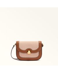 Furla - Moonlight Crossbody Toni Cognac Canvas Fabric + Sidney Calf Leather - Lyst