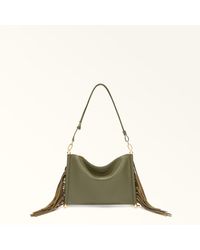 Furla - Sfera Soft Shoulder Bag Toni Avocado Nappa Leather + Suede Fringes - Lyst