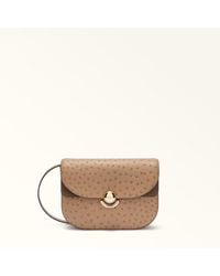 Furla - Sfera Crossbody Toffee Calf Leather With Ostrich Print + Suede - Lyst
