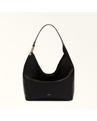 Furla - Lara Schultertasche Nero Genarbtes Kalbsleder Damen - Lyst
