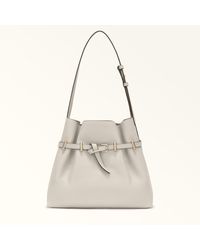 Furla - Aura Borsa A Secchiello Perla E Pelle Di Vitello Granata Keria Donna - Lyst