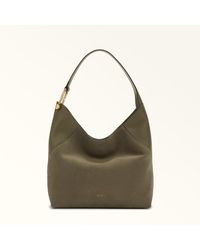 Furla - Lara Shoulder Bag Toni Sage Suede + Grained Calf Leather - Lyst