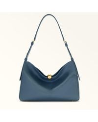 Furla - Sfera Soft Shoulder Bag Grigio Blu Verona Calf Leather - Lyst