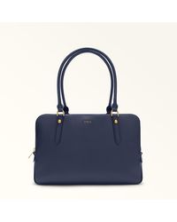 Furla - Giulia Boston Bag L Mediterraneo Textured Leather + Suede - Lyst