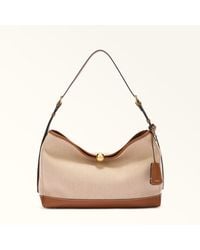 Furla - Sfera Soft Shoulder Bag Toni Cognac Canvas Fabric + Sidney Calf Leather - Lyst