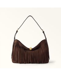Furla - Sfera Soft Shoulder Bag Toni Cioccolato Suede + Fringes - Lyst