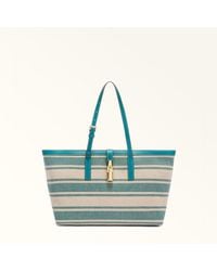 Furla - Debby Tote Toni Amatore Canvas Stripes Fabric + Sidney Calf Leather - Lyst