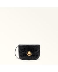 Furla - Sfera Crossbody Mini Nero Crocodile Print Calfskin + Suede - Lyst