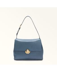 Furla - Domus Shoulder Bag Grigio Blu Varrenne Calf Leather + Suede - Lyst