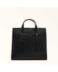Furla - Giove Tote Nero Milos Textured Calf Leather - Lyst