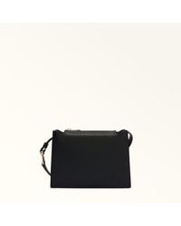 Furla - Nuvola Umhängetasche Nero Genarbtes Kalbsleder Damen - Lyst