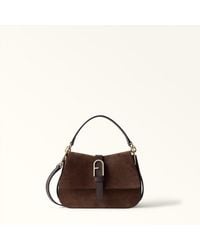 Furla - Flow Top Handle Mini Toni Cioccolato Suede + Claris Lux Calf Leather - Lyst