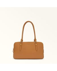 Furla - Giulia Boston Bag Tabacco Textured Leather + Suede - Lyst