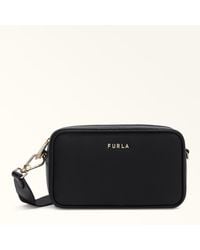 Furla - Classic Crossbody Nero Andromeda Calf Leather + Webbing Strap With Triangle Design - Lyst