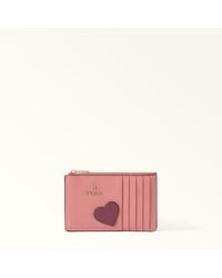 Furla - Camelia Card Case Toni Rosewood Sidney Calf Leather + Heart Patch - Lyst