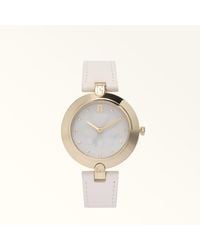 Furla - Logo Links Round Case Watch Panna Leather + Metal - Lyst