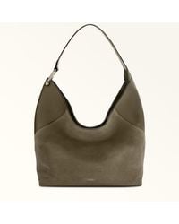 Furla - Lara Schultertasche Toni Sage Wildleder + Genarbtes Kalbsleder Damen - Lyst