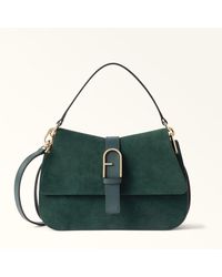 Furla - Flow Top Handle Toni Dark Forest Suede + Claris Lux Calf Leather - Lyst
