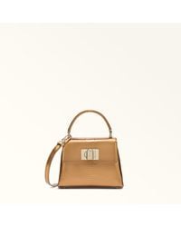 Furla - 1927 Top Handle Mini Color Bronze Leather With Python Whips Lame' Print - Lyst