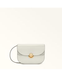 Furla - Sfera Borsa A Tracolla Panna Pelle Di Vitello Morbida + Camoscio Donna - Lyst