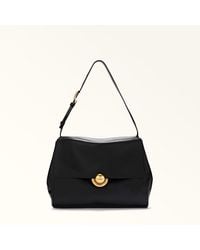 Furla - Domus Shoulder Bag Nero Varrenne Calf Leather + Suede - Lyst