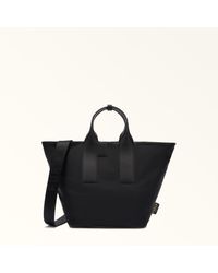 Furla - Piuma Borsa Shopping Tessuto Di Nylon Color-Block Riciclato + Pelle Stampata Donna - Lyst