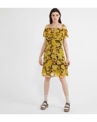 Jaune Fluide Imprimé À Robe Cachemire Courte VUzpSM
