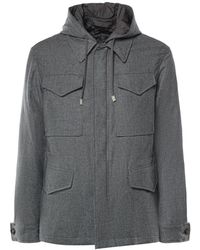 Eleventy - Field Jacket Con Cappuccio Blu - Lyst