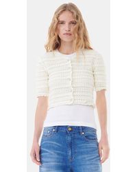 Ganni - Off- Pointelle Short Sleeve Cardigan - Lyst