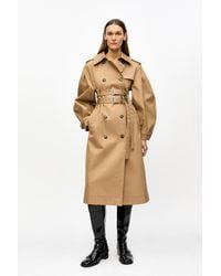 Ganni - Camel Bonded Cotton Trench Coat - Lyst