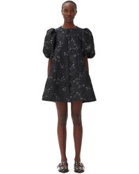 Ganni - Robe Black/Silver 3D Jacquard A-line Mini Taille 36 Polyamide/Polyestere/Polyestere Recyclé - Lyst