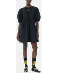 Ganni - Cotton Poplin Tie String Mini Dress - Lyst