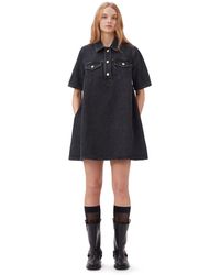 Ganni - Washed Black Heavy Denim Mini Dress Size 16 Organic Cotton - Lyst