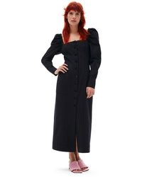 Ganni - Navy Long Sleeve Stretch Striped Fitted Midi Dress Size 8 Elastane/polyester/recycled Polyester - Lyst