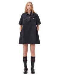 Ganni - Washed Black Heavy Denim Mini Dress Size 16 Organic Cotton - Lyst