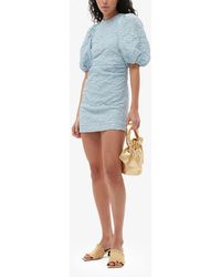 Ganni - Short Sleeve Stretch Jacquard Puff Sleeves Mini Dress - Lyst
